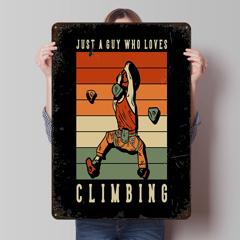 Retro Gaming Guy - Climbing Guy Retro Sunset Tinplate Poster