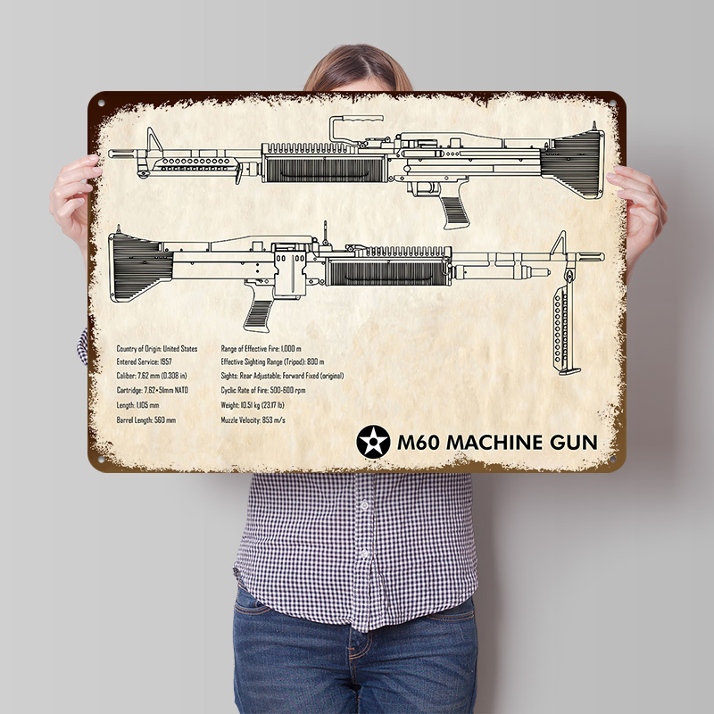Retro Gaming Wallpaper - M60 Machine Gun Paper Tin Poster