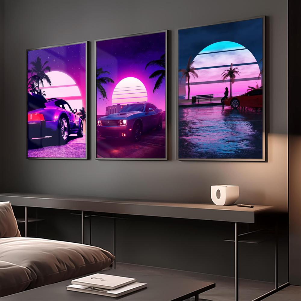 Cyberpunk 80s Retro car city P - Retro Gaming Wallpaper review and price