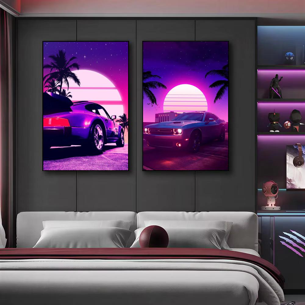 Cyberpunk 80s Retro car city P - Retro Gaming Wallpaper review and price