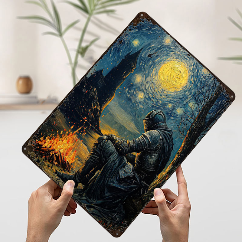 Knight By The Bonfire Tin Plaq - Retro Knight Gaming review and price